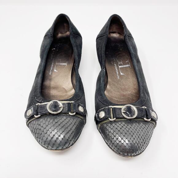 AGL Attilio Giusti Leombruni Snake Cap Toe Hidden Wedge Flats Size 36 1/2 Black - Picture 4 of 13